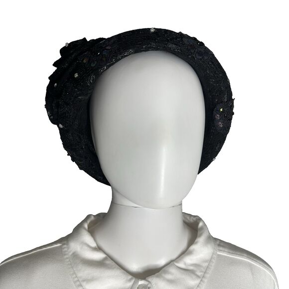 Vintage Mr. Hi's Classic Cloche Hat Womens Black Sequin Rhinestone Church Lady - Picture 4 of 10